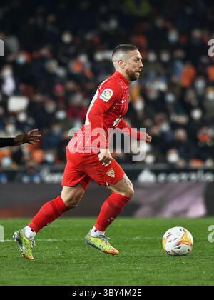 19. Januar 2022, Valencia, Spanien: Papu Gomez von Sevilla FC während des Spiels La Liga Santander zwischen Valencia CF und Sevilla FC bei Mestalla in Valencia, Spanien. (Kreditbild: © Sara A/DAX via ZUMA Press Wire) Stockfoto
