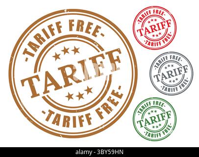 Eine zollfreie Abzeichen-Kollektion, Grunge Rubber No Import Tax Stempelset Stock Vektor