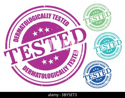 Ein dermatologisch getestetes Stempelvektorset, Grunge Style Skin Care Approval Label Pack Stock Vektor