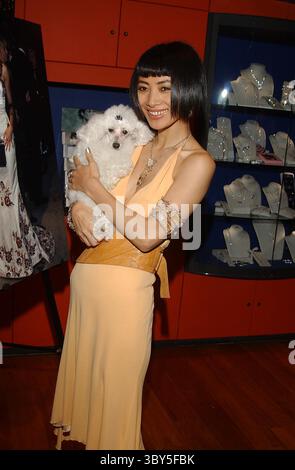 APRIL 2002 - HOLLYWOOD, CA, USA - K24758AG: VOGUE NIMMT BEVERLY HILLS AN.SWAROVSKI UND VOGUE FEIERN DIE ELEGANZ VON DANIEL SWAROVSKI PARIS KRISTALLZUBEHÖR.SWAROVSKI GALLERY STORE, HOLLYWOOD&HIGHLAND, HOLLYWOOD, CA 18.04.2002.BAI LING. AMY GRAVES/ 2002.(D) (Bild: © Amy Graves/ZUMA Press Wire) Stockfoto