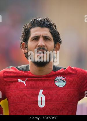 Yaounde, Kamerun, 30. Januar 2022: Ahmed Hegazi von Ägypten während Marokko gegen Ägypten-Afrika-Cup im Ahmadou Ahidjo-Stadion. Kim Price/CSM.(Credit Image: &Copy; Ulrik Pedersen/CSM via ZUMA Wire) Stockfoto