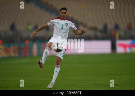 Yaounde, Kamerun, 30. Januar 2022: Achraf Hakimi aus Marokko gegen Ägypten – Afrika-Cup im Ahmadou Ahidjo-Stadion. Kim Price/CSM.(Credit Image: &Copy; Ulrik Pedersen/CSM via ZUMA Wire) Stockfoto