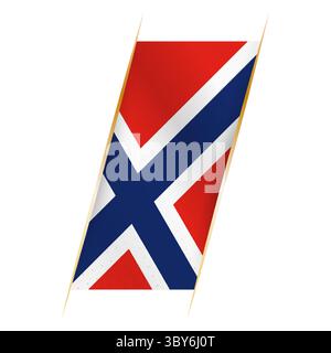 Norwegische Flagge in Form eines Banners mit Winkeleffekt und Schatten. Modernes Vektordesign. Stock Vektor