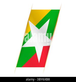 Myanmar-Flagge in Form eines Banners mit wehendem Effekt und Schatten. Modernes Vektordesign. Stock Vektor