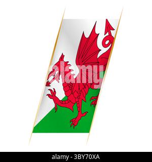 Walisische Flagge in Form eines Banners mit wehendem Effekt und Schatten. Modernes Vektordesign. Stock Vektor