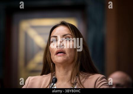 Februar 2022, Washington, District of Columbia, USA: Sunshine Suzanne Sykes erscheint am Dienstag, 1. Februar 2022 vor einem Senatsausschuss für die Gerichtsverhandlung für ihre Nominierung als Bezirksrichterin der Vereinigten Staaten im Central District of California im Dirksen Senate Office Building in Washington, DC (Credit Image: © Rod Lamkey/CNP via ZUMA Press Wire) Stockfoto