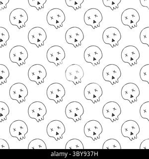 Nahtloses Halloween-Muster in Handzeichnung. Skelett, Schädel. Niedliche Hintergrundbilder für Ihre Kreativität. Druck für Design, Textil, Stoff, Tapete, Verpackung Stock Vektor