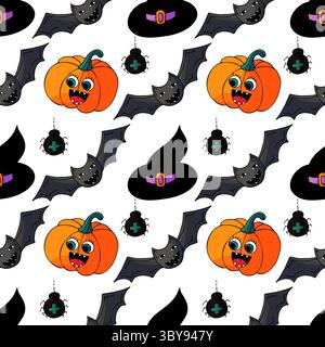 Nahtloses Halloween-Muster in Handzeichnung. Bat. Hintergrundbild für Ihre Kreativität. Für Design drucken Stock Vektor