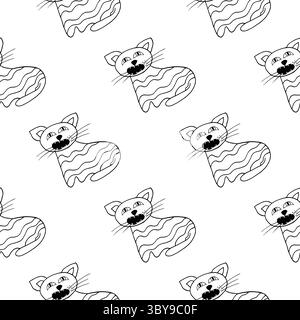 Halloween Schwarzweiß-Muster im Stil der Handzeichnung. Gruselige Katze. Niedliche Hintergrundbilder für Ihre Kreativität. Druck für Design, Textil, Stoff, Tapete, Verpackung Stock Vektor