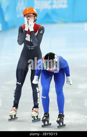 7. Februar 2022, Peking, China: Die amtierende Olympiasiegerin ARIANNA FONTANA aus Italien gewinnt am 7. Februar 2022 in Peking, China im Short Track Speed Skating Women's 500 Finale im Capital Indoor Stadium in Peking, China (Credit Image: © Mickael Chavet via ZUMA Press Wire) Stockfoto