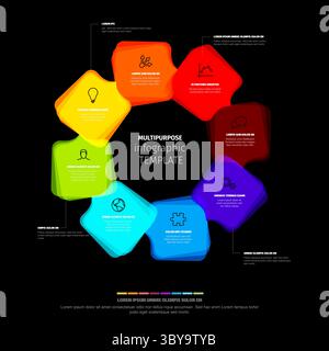 Eine lebendige, vielseitige Infografik-Vorlage verfügt über ein auffälliges, farbenfrohes Kreismuster. Ideal für die Präsentation von Geschäftsschritten, Daten oder verschiedenen PR Stock Vektor