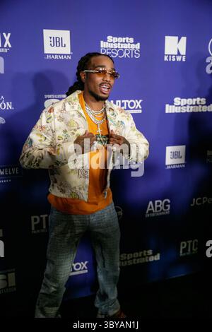 13. Februar 2022, Los Angeles, CA, USA: Quavo besucht die Sports Illustrated Super Bowl Party im Century City Park am 12. Februar 2022 in Los Angeles, Kalifornien. (Kreditbild: © imageSPACE via ZUMA Press Wire) Stockfoto
