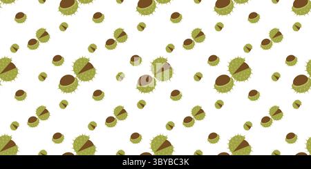 Nahtloses Herbstmuster mit Kastanien. Handgezeichneter Vektor in flachem Design für Banner und Grußkarten Stock Vektor