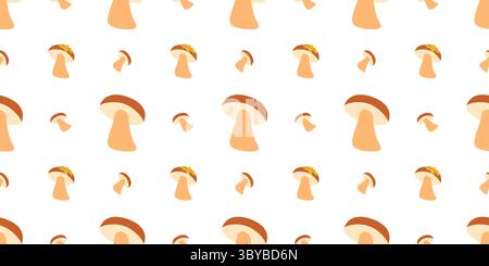 Von der Ernte inspiriertes nahtloses Muster mit Pilzen. Herbstvektorillustration in flachem Stil für Banner, soziale Medien, Karten Stock Vektor