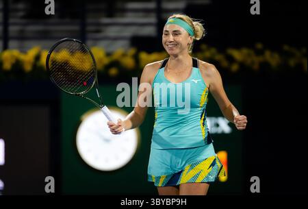18. Februar 2022, DUBAI, VEREINIGTE ARABISCHE EMIRATE: Lyudmyla Kichenok aus der Ukraine im Doppelhalbfinale der Dubais Duty Free Tennis Championships 2022 WTA 1000 (Foto: © Rob Prange/AFP7 via ZUMA Press Wire) Stockfoto
