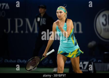 18. Februar 2022, DUBAI, VEREINIGTE ARABISCHE EMIRATE: Lyudmyla Kichenok aus der Ukraine im Doppelhalbfinale der Dubais Duty Free Tennis Championships 2022 WTA 1000 (Foto: © Rob Prange/AFP7 via ZUMA Press Wire) Stockfoto