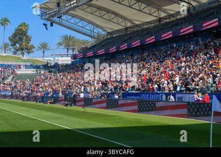 20. Februar 2022: Eine allgemeine Ansicht der Fans vor einem internationalen Fußballspiel zwischen den USA und Neuseeland im SheBelieves Cup im Dignity Health Sports Park in Carson, Kalifornien. Justin Fine/CSM(Kreditbild: Stockfoto