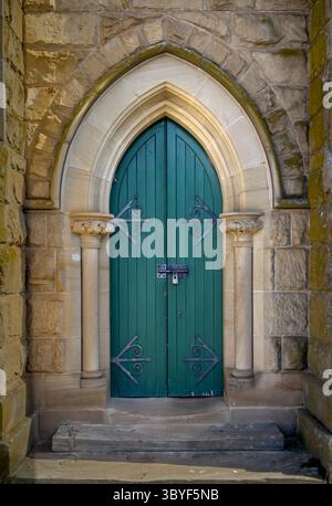 Tür zur alten methodistischen Kirche in der historischen Stadt Ross, Tasmanien, Australien. Stockfoto