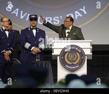 23. Februar 2020, Detroit, MI, USA: Der ehrenwerte Minister Louis Farrakhan sprach während des Saviors' Day Sonntag, 23. Februar 2020 im Cobo/TCF Center in Detroit, mir. (Bild: © Kirthmon F. Dozier/Detroit Free Press via ZUMA Press Wire) Stockfoto