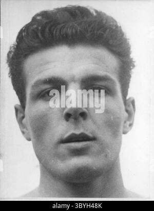 August 1960 - erste Reihe, von links nach rechts: Michel Maquet, Javelin; Syroviatsky, Javelin; Brakcht, Long Jump; und Husson, Hammer werfen. Zweite Reihe, von links nach rechts: Lagorce, Relais 4x100 m, Battista, Triple Jump und Fournier, High Jump. (Kreditbild: © Keystone Press Agency/ZUMA Press Wire) Stockfoto