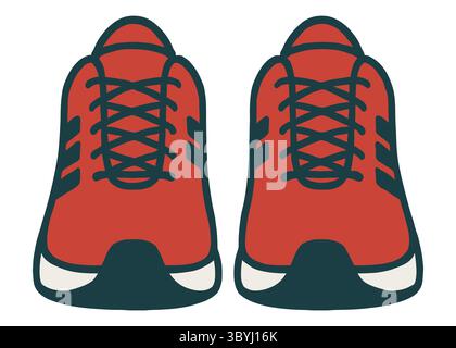 Abbildung: Rote Turnschuhe - Ansicht von oben mit schwarzen Details für Fitness, Sporttraining, Walking und Freizeitaktivitäten im Freien Stock Vektor