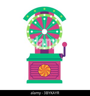 Preisrad-Spiel bei Karnevals oder Messen, bei denen Spieler das Rad drehen, um verschiedene Preise zu gewinnen, die auf Segmenten angegeben sind Stock Vektor