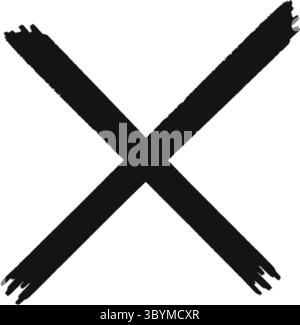 Ein kräftiges, handgezeichnetes schwarzes X-Symbol mit leicht ausgefransten Kanten, isoliert auf einem sauberen weißen Hintergrund. Einfach und grafisch. Stock Vektor