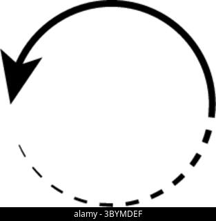 Ein schwarzer Pfeil bildet einen gekrümmten Pfad, der auf einen Zyklus oder eine kontinuierliche Bewegung hindeutet. Ein Teil des Pfads ist gestrichelt, was einen Fortschritt anzeigt. Stock Vektor