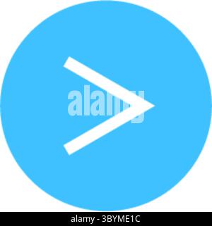 Eine klare, moderne Grafik mit einem hellblauen Kreis und einem markanten weißen Chevron nach rechts. Stock Vektor