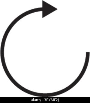 Ein minimalistischer schwarzer, geschwungener Pfeil auf weißem Hintergrund, der auf eine kreisförmige Bewegung oder eine Refresh-Aktion hinweist. Stock Vektor