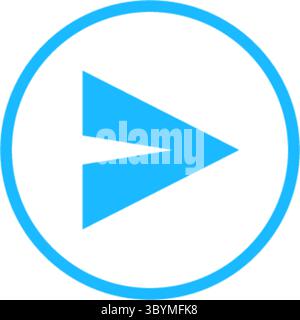 Eine einfache, moderne Ikone mit einer hellblauen Spieltaste in einem passenden blauen kreisförmigen Umriss auf weißem Hintergrund. Stock Vektor