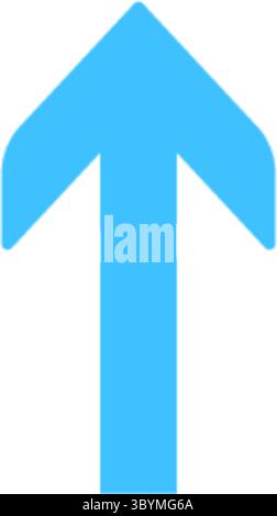 Ein leuchtend blauer, stilisierter Pfeil, der direkt nach oben vor einem sauberen weißen Hintergrund zeigt. Es hat ein modernes, minimalistisches Design. Stock Vektor