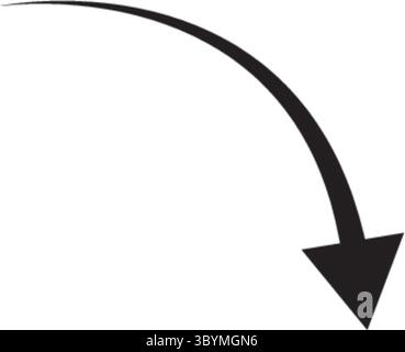 Ein handgezeichneter, geschwungener Pfeil nach unten, in Schwarz auf weißem Hintergrund gerendert. Der Schaft des Pfeils ist eine einzelne, dicke Linie. Stock Vektor