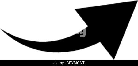 Ein kräftiger, schwarzer Pfeil mit einem geschwungenen Schwanz zeigt nach oben und nach rechts vor einem stark weißen Hintergrund. Stock Vektor