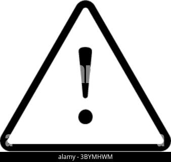 Eine einfache, fettgedruckte Grafik eines universellen Warnsymbols. Das schwarze Ausrufezeichen ist in einem dicken schwarzen Dreieck auf weißem Hintergrund zentriert. Stock Vektor