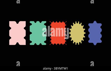 Bunte geometrische Symbole auf schwarzem Hintergrund für digitales Design Stock Vektor