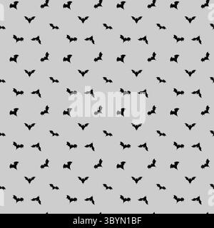 Fledermäuse mit geflochtenen Flügeln fliegen. Digitale Illustration. Nahtloses Muster, isoliert auf grauem Hintergrund. Weihnachten, Halloween-Thema für Postkarten, Einladungen Stockfoto
