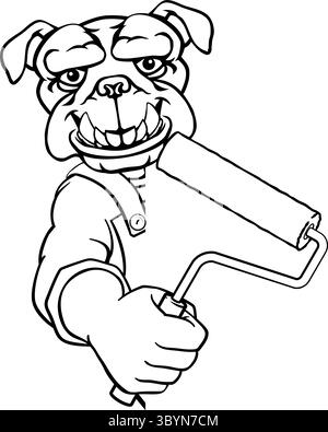 Bulldog Maler Dekorateur Paint Roller Mascot Mann Stock Vektor