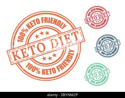 Ein 100% Keto freundliches zertifiziertes Stempelvektor-Set, Grunge Gummietiketten für Keto Food Stock Vektor