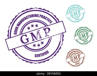 Ein GMP Certified Seal Bundle, Grunge Style Manufacturing Approval Stamp Vektoren Stock Vektor