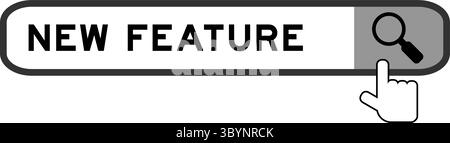 Suchbanner in Wort neue Funktion mit Übergabesymbol auf weißem Hintergrund Stock Vektor