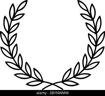 Lorbeerkranz Schwarz-weiß-Ikone im klaren Stil. Ideal für Logos, Embleme, Auszeichnungen, Diplom, Sportwappen, Tattoo, Rahmen, Zertifikate, Universitätssymbole. Vektorabbildung Stock Vektor