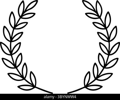 Lorbeerkranz Schwarz-weiß-Ikone im klaren Stil. Ideal für Logos, Embleme, Auszeichnungen, Diplom, Sportwappen, Tattoo, Rahmen, Zertifikate, Universitätssymbole. Vektorabbildung Stock Vektor