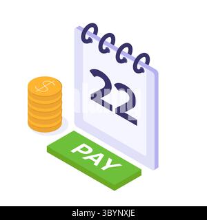 Symbol für Abonnementzahlung, Symbol für automatische Verlängerung des monatlichen Abonnements. Abbildung des isometrischen Vektors. Stock Vektor