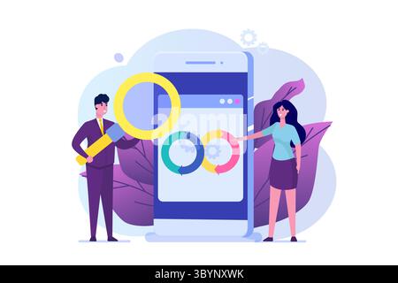 DevOps-Konzept. Anwendungsentwicklung, Erstellung. API-Prototyping, Programmierung und Testen. Vektorabbildung Stock Vektor