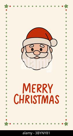 Nette Vektor Santa Claus Illustration mit Schnurrbart und rotem Hut, handgezeichnetem Text und dekorativer Rand. Perfekt für festliche Postkarten, saisonal Stock Vektor