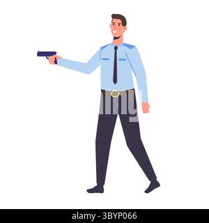 Der Polizist mit der Waffe. Vektor-Illustration in flachem Cartoon-Stil Stock Vektor