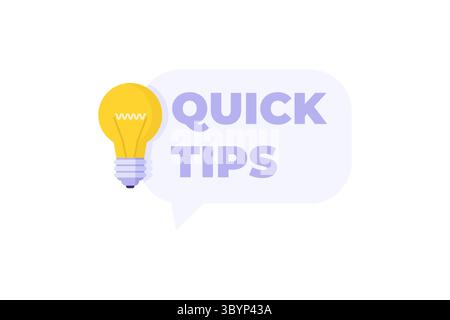 Top Tips Logo mit Glühbirne. Schnelle Tipps, hilfreiche Tricks, QuickInfo, Ratschläge und Ideen für Unternehmen. Illustration des abgewickelten Vektors. Stock Vektor