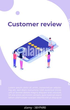 Kundenrezension, Usability Evaluation, Feedback, Bewertungssystem isometrisches Konzept. Vektorabbildung Stock Vektor