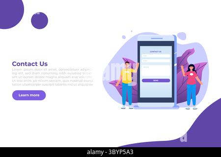 Landing-Page-Vorlage für Kontakt. Vektorabbildung. Stock Vektor